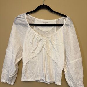 Anthropologie White Puff Sleeve Blouse with Tie Front